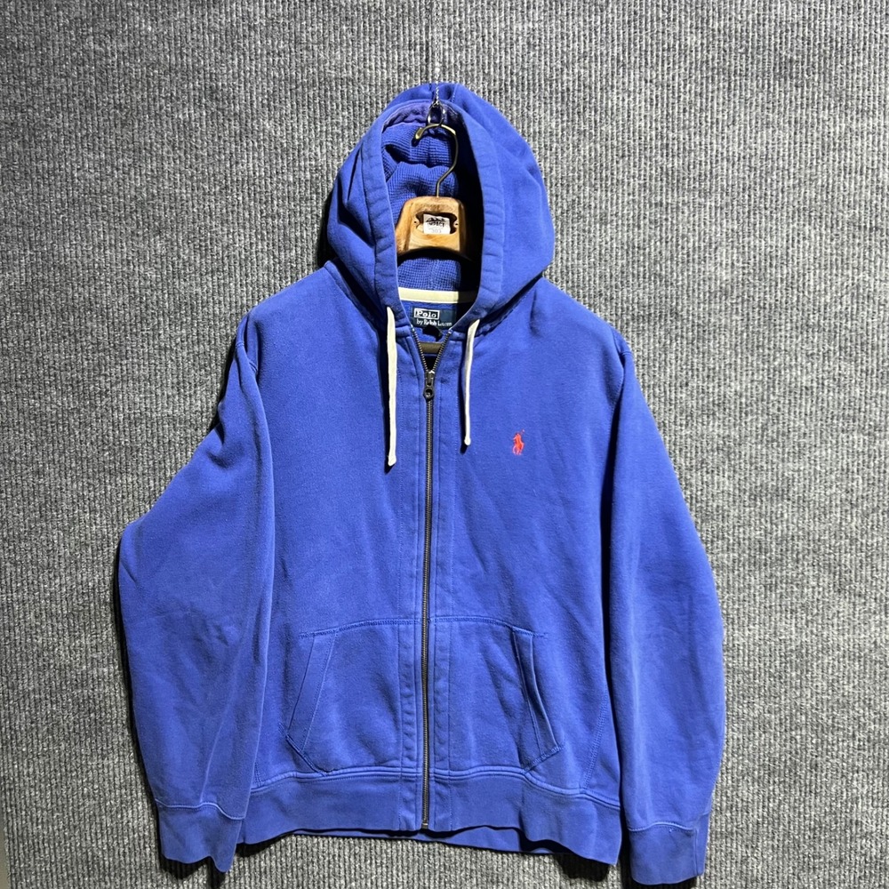 Polo Ralph Lauren Zip Hoodie Mens XL Blue Red Pony Logo Full Zip Sweatshirt